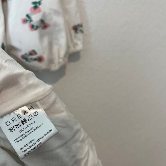 Sister Jane Dream White Floral Embroidered Taffeta Puff Sleeve Tie Back Dress XL - Picture 7 of 7